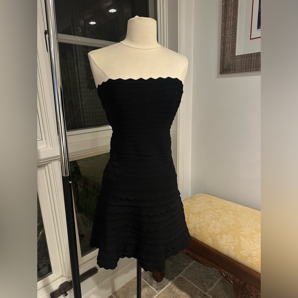Herve Leger Strapless Scalloped Bandage Dress